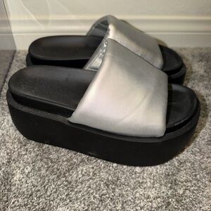 Platform Silver Black Slide Sandals